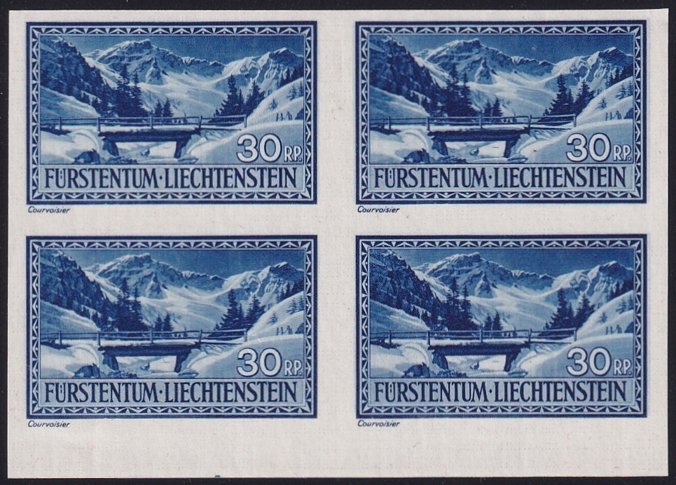 Liechtenstein 1934 Mi. Nr. 132 U - ungezähnter 4er Block postfrisch ** Bogenrand unten