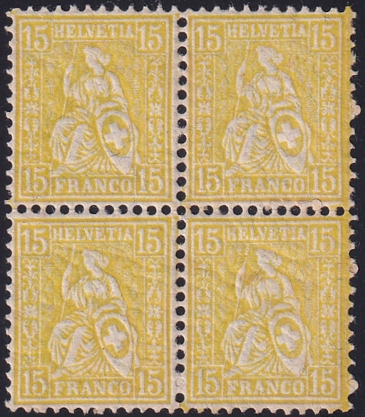 Schweiz, Sitzende Helvetia, Nr.47, 15Rp. gelb