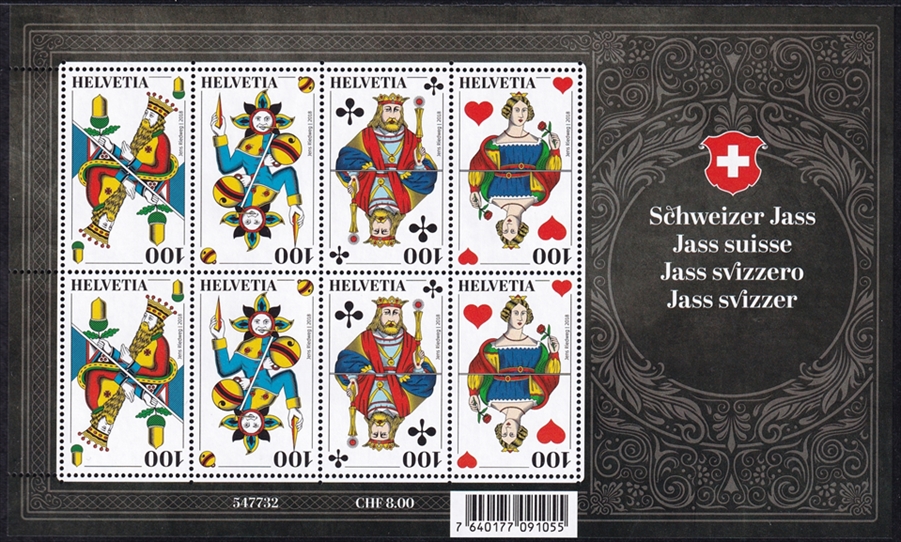 Schweiz 2018 SBK Nr. 1695-1698 "Schweizer Jass" Kleinbogen postfrisch