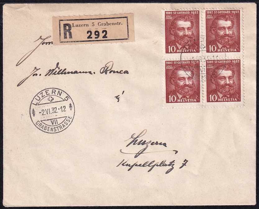 Schweiz, Freimarken, Nr.191-193, je im Viererblock auf 3 R-Belegen, LUZERN – Bild 2