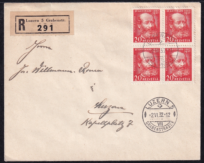 Schweiz, Freimarken, Nr.191-193, je im Viererblock auf 3 R-Belegen, LUZERN – Bild 3
