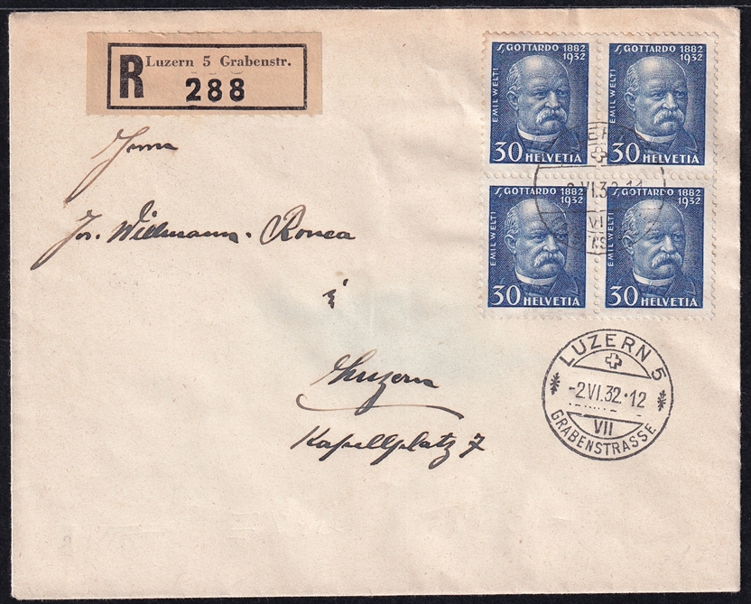 Schweiz, Freimarken, Nr.191-193, je im Viererblock auf 3 R-Belegen, LUZERN – Bild 4