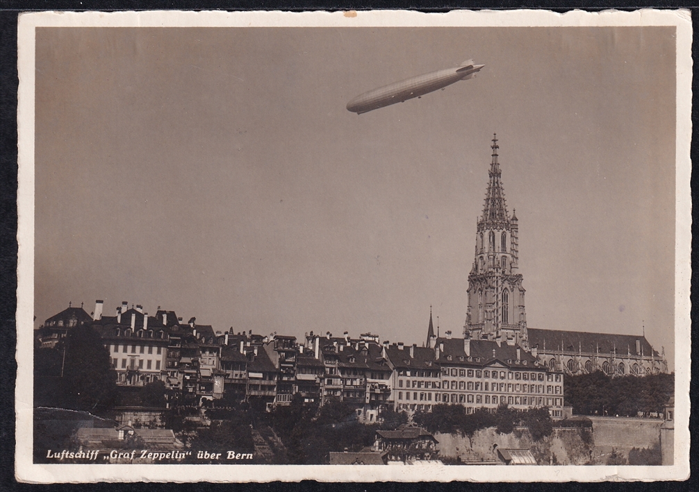Schweiz, Zeppelinflüge, 1930, Sonderabfertigung Bern-Basel, ZF38C, gute Frankatur auf Zeppelin-Karte – Bild 2