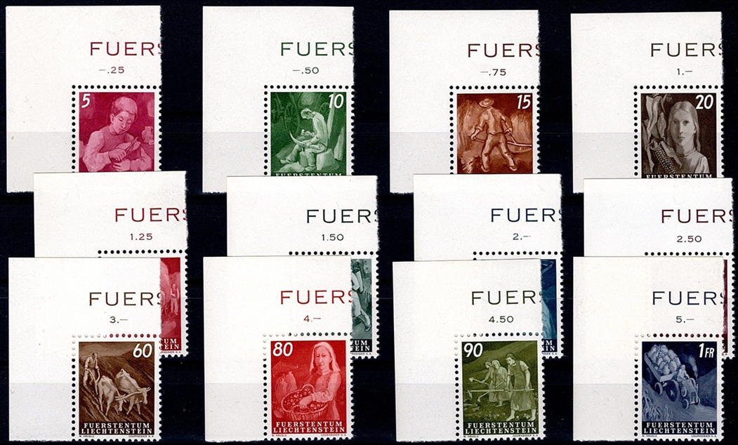 Liechtenstein 1951 Serie Mi. Nr. 289 bis 300 postfrisch ** mit Bogenecken