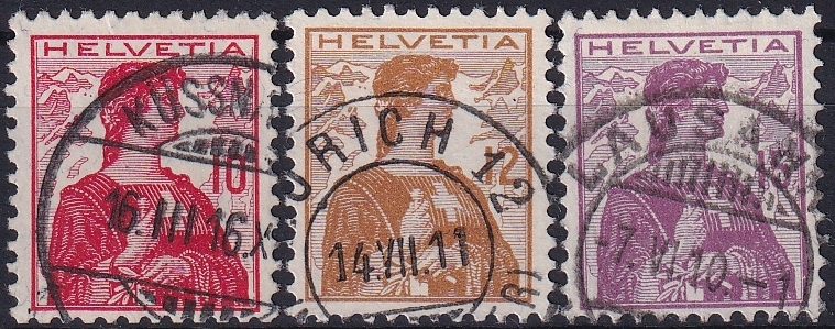 Schweiz, Freimarken, Helvetia Brustbild II, Nr.120-122, komplette Serie, sauber gestempelt