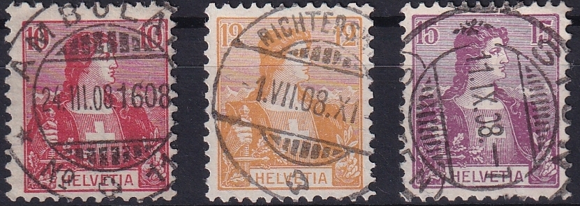 Schweiz, Freimarken, Helvetia-Brustbild, Nr.104-106, sauber gestempelte Serie