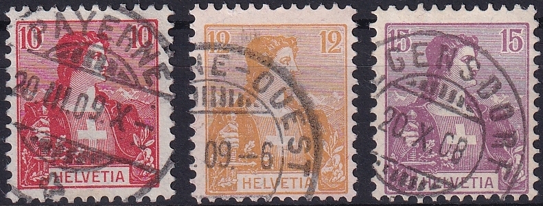Schweiz, Freimarken, Helvetia-Brustbild, Nr.104-106, sauber gestempelte Serie