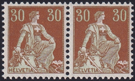 Schweiz, Freimarken, Helvetia mit Schwert, Nr.110, im waagrechten Paar