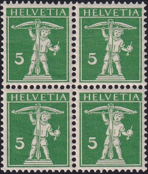 Schweiz, Freimarken, Tellknabe, Sehne vor dem Schaft, Nr.119, 5Rp.grün