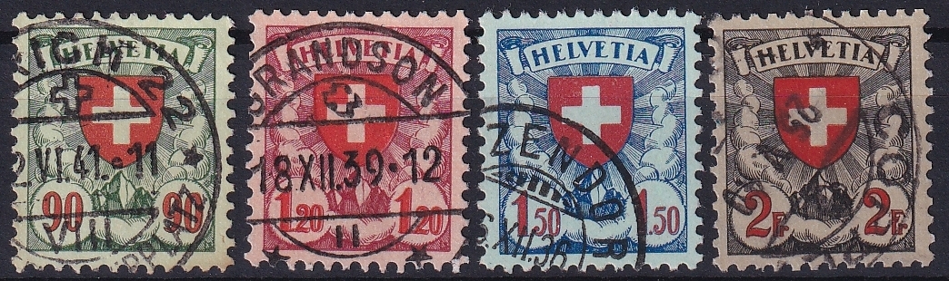 Schweiz, Freimarken, Wappenmuster, Nr.163z-166z, geriffeltes Papier, komplette Serie, 4 Werte, sauber gestempelt