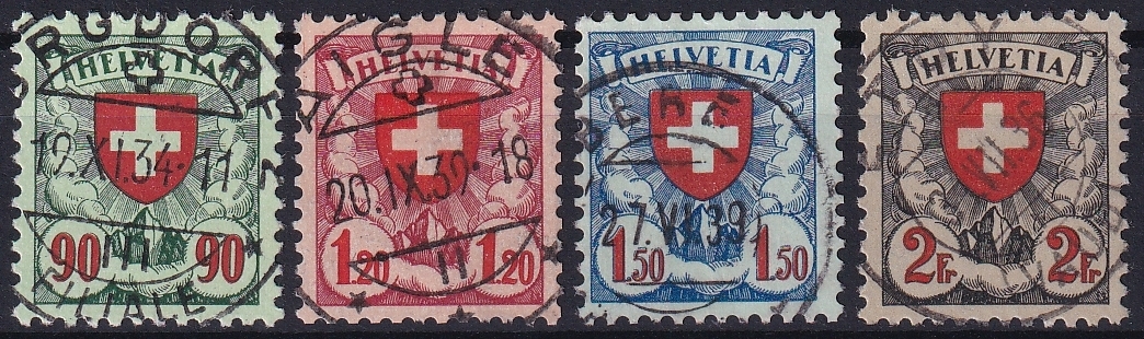 Schweiz, Freimarken, Wappenmuster, Nr.163z-166z, geriffeltes Papier, komplette Serie, 4 Werte, sauber gestempelt