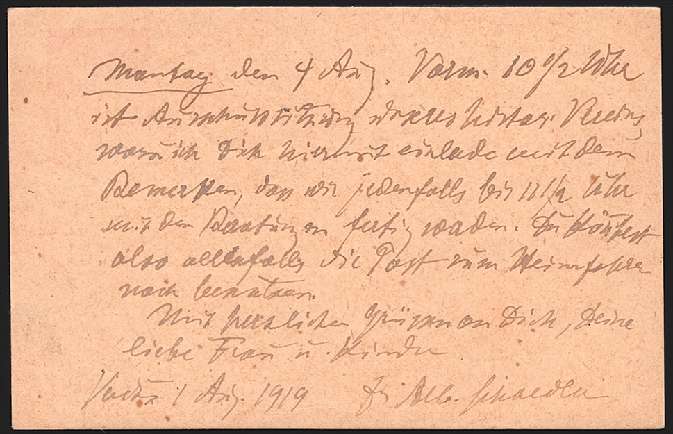 Liechtenstein Ganzsachen 1918 "POSTKARTE" Mi. Nr. P1 gestempelt VADUZ mit 2 Stempel – Bild 2