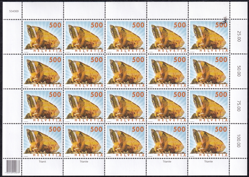Schweiz 2005 SBK Nr. 1160 "Mineralien - Titanit" 20er Bogen postfrisch zum Frankieren