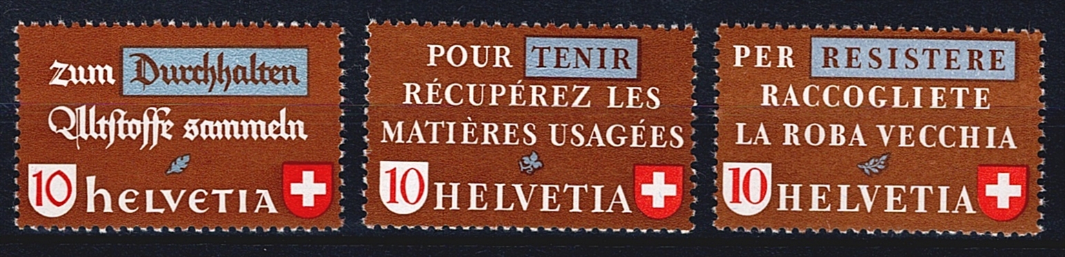 Schweiz, Freimarken, Altstoffverwertung, 1942, Nr.254-256, komplette Serie