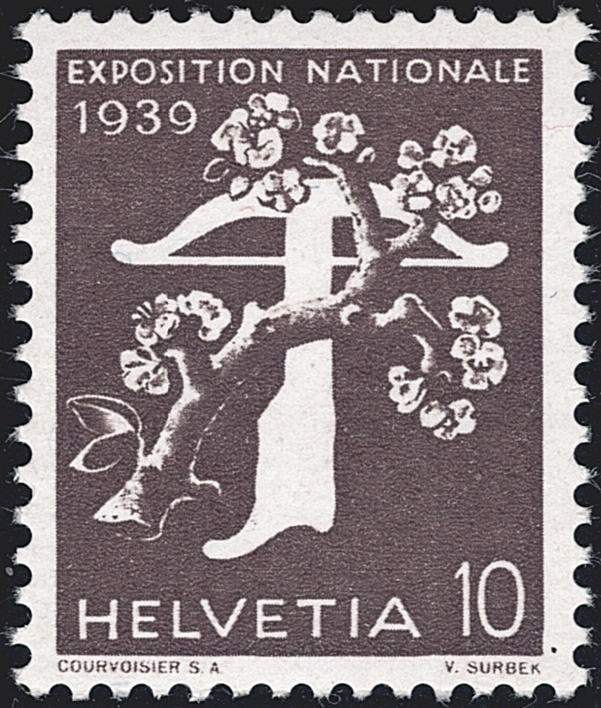 Schweiz, Freimarken, Landesausstellung Zürich 1939, Nr.233yRM, 10Rp. braungrau, Rollenmarke mit Nr. P 3000