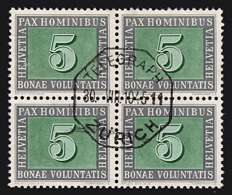 Schweiz, Freimarken, PAX, Nr.262, 5Rp. grün, ungewöhnliche Entwertung TELEGRAPH ZÜRICH