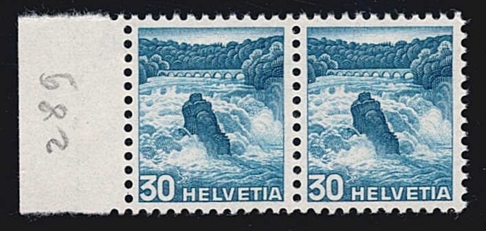 Schweiz, Freimarken, Rollenmarken, Landschaftsbilder, Nr.289RM, 30Rp.grünlichblau, waagrechtes Paar mit Nr.J/K 1160