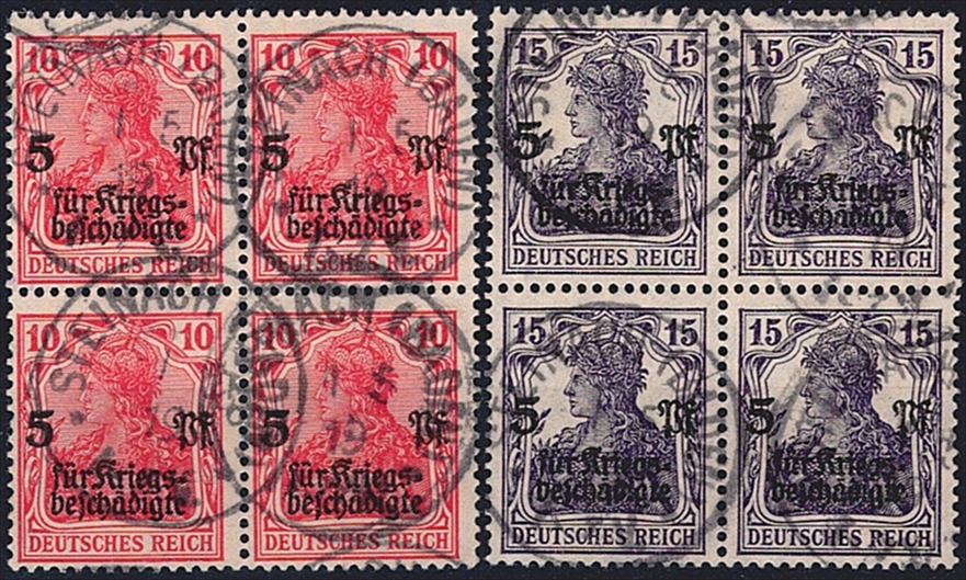 Deutschland, Deutsches Reich, Nr.105-106, Kriegsgeschädigtenhilfe, sauber gestempelt im Viererblock
