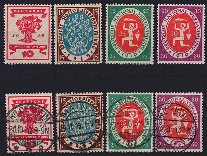 Deutschland, Deutsches Reich, Nr.107-110, Nationalversammlung, je postfrisch und sauber gestempelt