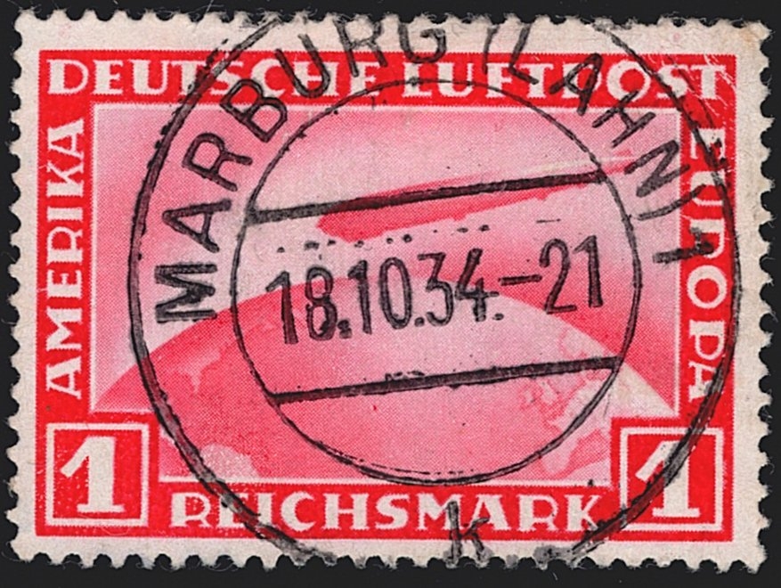 Deutschland, Deutsches Reich, Nr.455, Flugpostmarke, 1M lilarot, VollstempelMARBURG (LAHN)