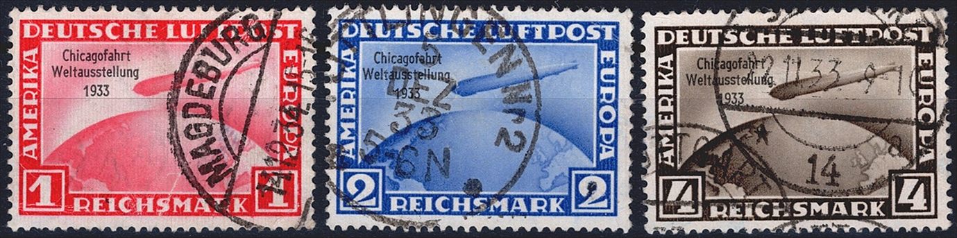 Deutschland, Deutsches Reich, Nr.496-498, Flugpostmarken, Chicagofahrt, komplette Serie, sauber gestempelt