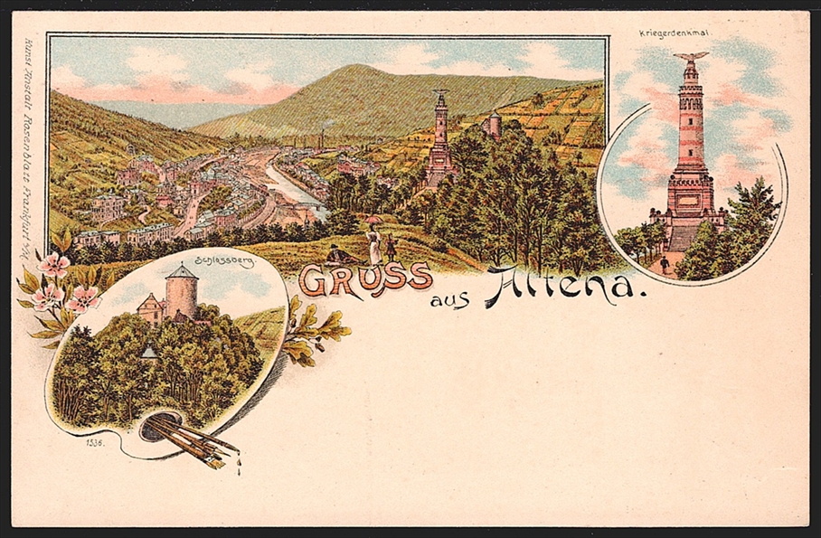 Deutschland, Lithographien, Gruss aus ALTENA, 3 Bilder, ca. 1900, nicht gelaufen