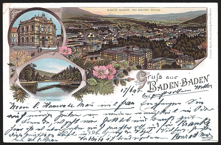 Deutschland, Lithographien, Gruss aus BADEN-BADEN, 3 Bilder, 1897