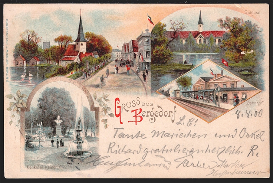 Deutschland, Lithographien, Gruss aus BERGEDORF, 4 Bilder, 1900