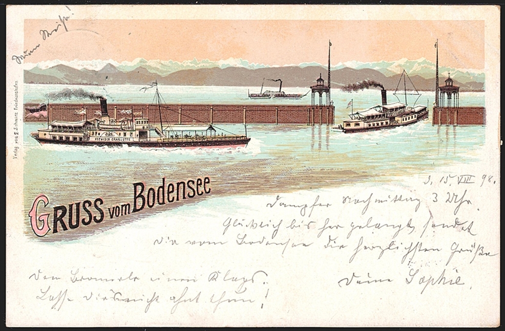 Deutschland, Lithographien, Gruss vom BODENSEE, 1898
