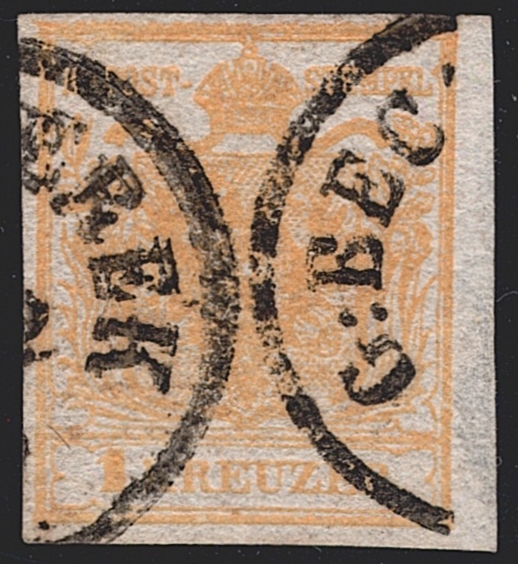 Österreich 1850 1 Kreuzer FB Nr. 1 "ockergelb" HP Type I gestempelt BECSKEREK