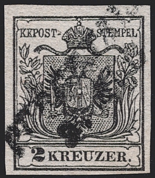 Österreich 1850 2 Kreuzer FB Nr. 2 "schwarz" HP Type IIIa gestempelt Langstempel PURGSTALL