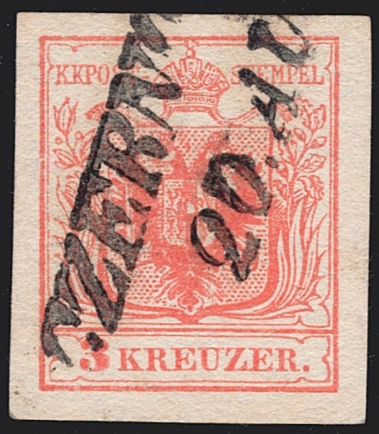 Österreich 1850 3 Kreuzer FB Nr. 3 MP Gravurtype 2-1 gestempelt CZERNOWITZ