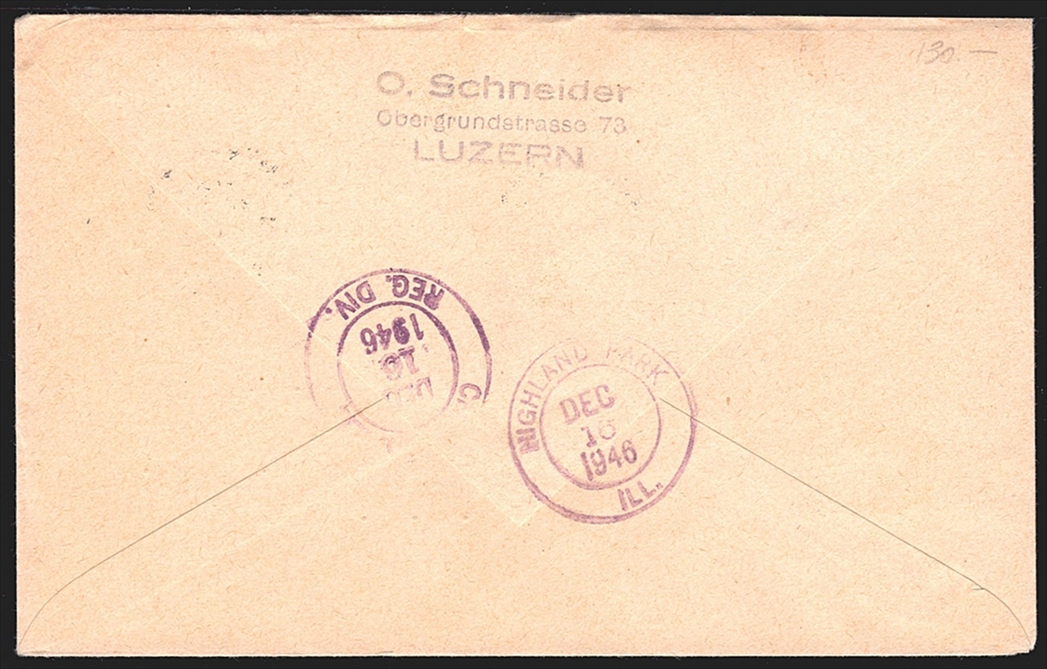 Schweiz FDC, Pro Juventute, 1946, komplette Serie, R-Brief nach USA – Bild 2