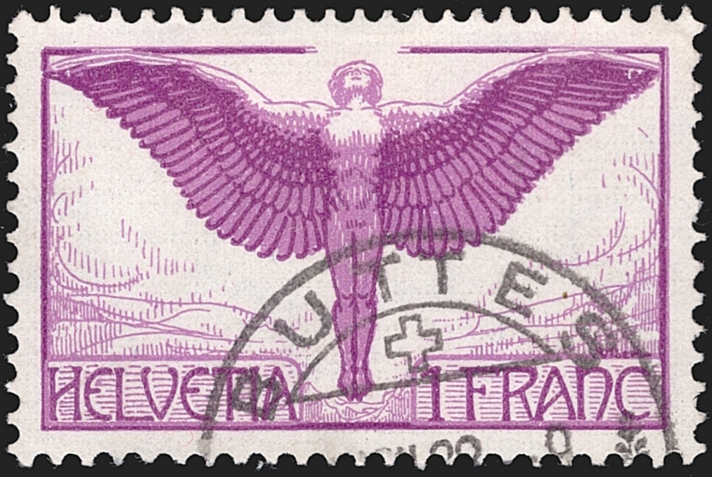 Schweiz, Flugpost, Nr.12z, 1Fr.violett, geriffeltes Papier, sauber gestempelt BUTTES