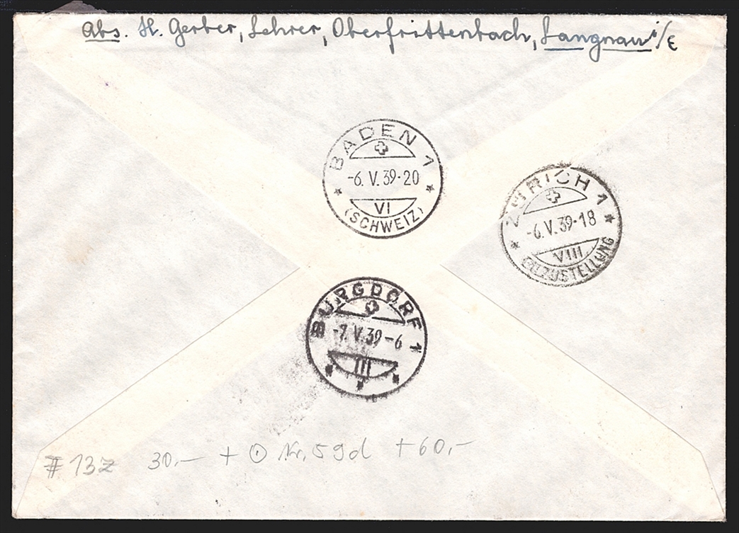 Schweiz, Flugpost, Sonderflüge, 1933 Swissair Europaflug Süd, Zürich Athen, SF 39.1b, Express-Brief – Bild 2