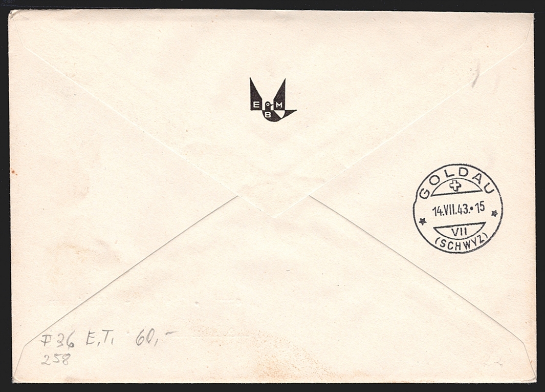 Schweiz, Flugpost, Sonderflüge, 1943, Pro Aero, Zürich-Bern, SF43.1b, R-Brief – Bild 2
