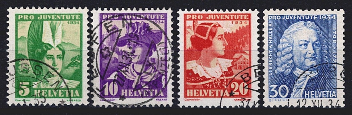 Schweiz, Pro Juventute, Nr.69-72, Trachten und Bildnis, komplette Serie, sauber gestempelt