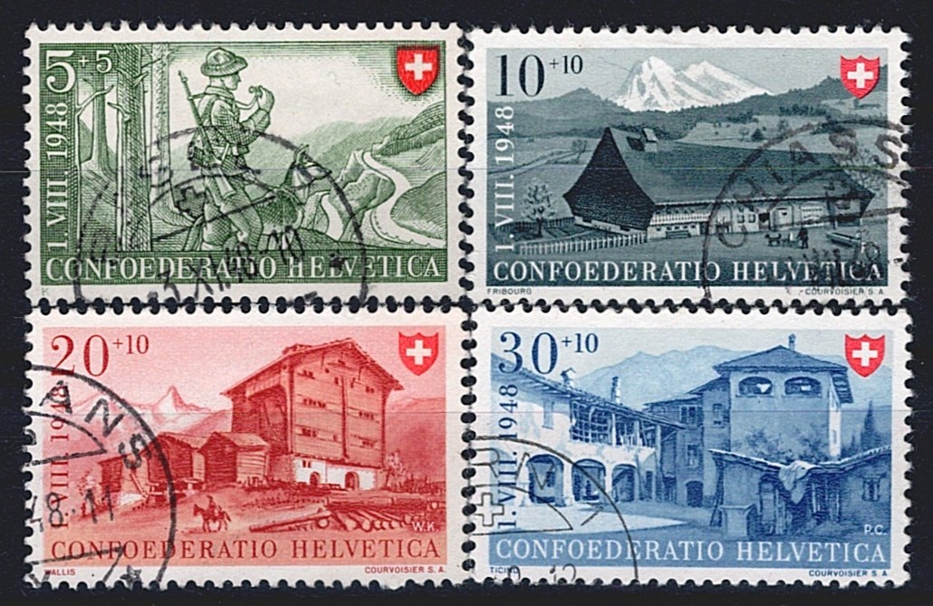 Schweiz, Pro Patria, Berufe und Häuser, Nr.38-41, komplette Serie, sauber gestempelt