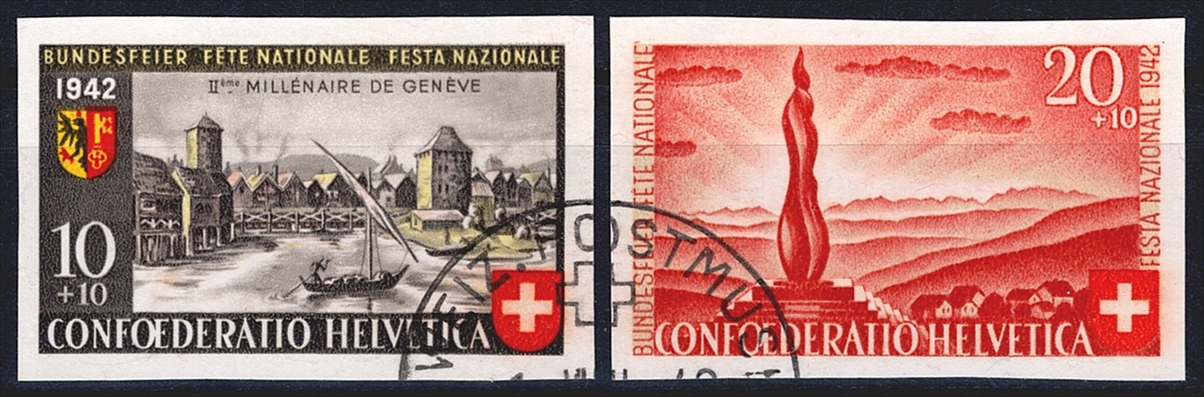 Schweiz, Pro Patria, Bundesfeierblock, EInzelwerte, Nr.17-18, sauber gestempelt POSTMUSEUM