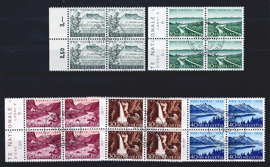 Schweiz, Pro Patria, Landschaften, Nr.66-70, komplette Serie im Viererblock, ET-Stempel BERN