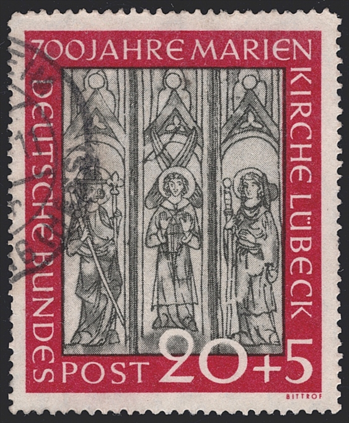 BRD 1951 Mi. Nr. 140 I "700 Jahre Marienkirche Lübeck" mit Plattenfehler I gestempelt