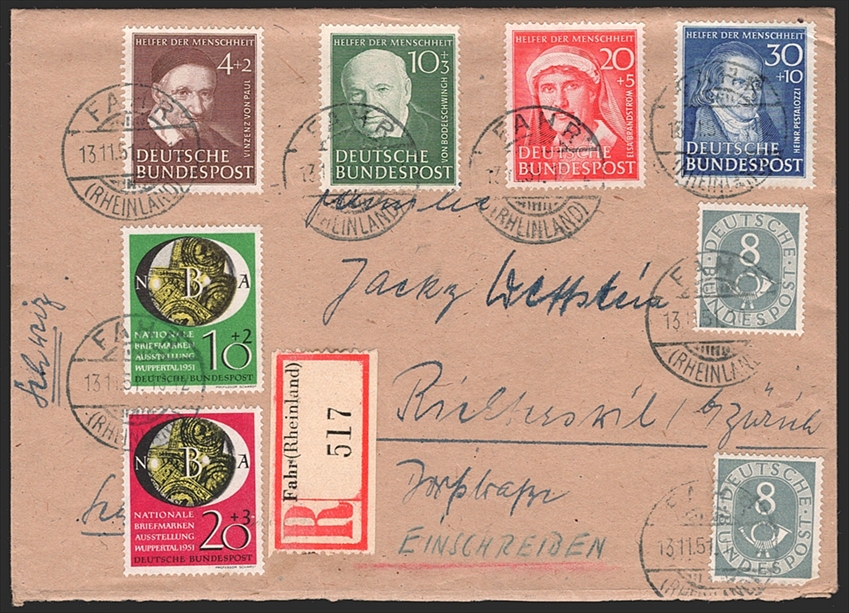 BRD 1951 Serien Mi. Nr. 141 bis 142 und 143 bis 146 auf Brief