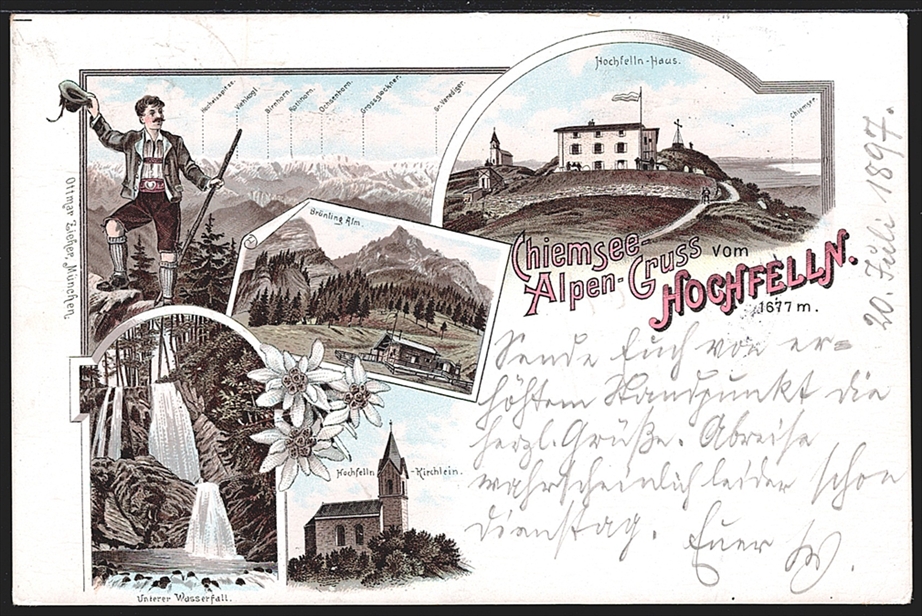 Deutschland, Lithographien, CHIEMSEE Alpen-Gruss vom HOCHFELLN, 5 Bilder, 1897