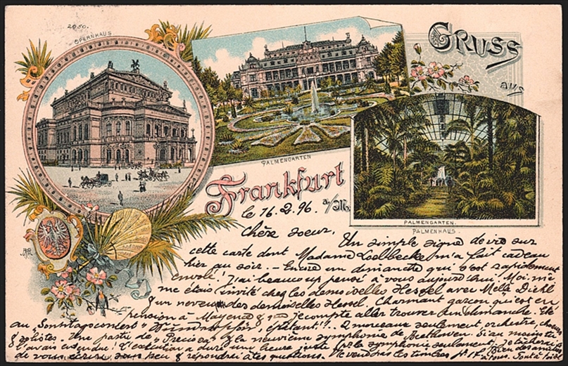 Deutschland, Lithographien, Gruss aus FRANKFURT, 3 Bilder, 1896