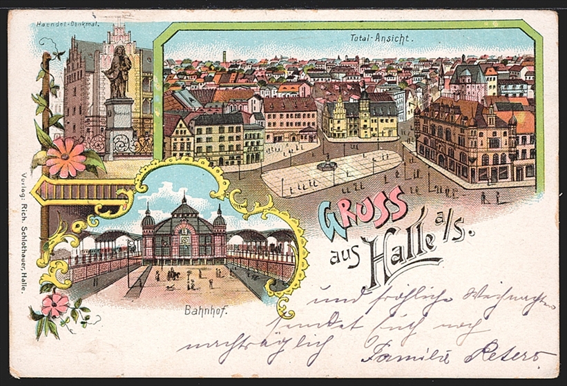 Deutschland, Lithographien, Gruss aus HALLE, 3 Bilder, 1908
