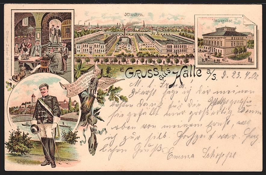 Deutschland, Lithographien, Gruss aus HALLE, 4 Bilder, 1902