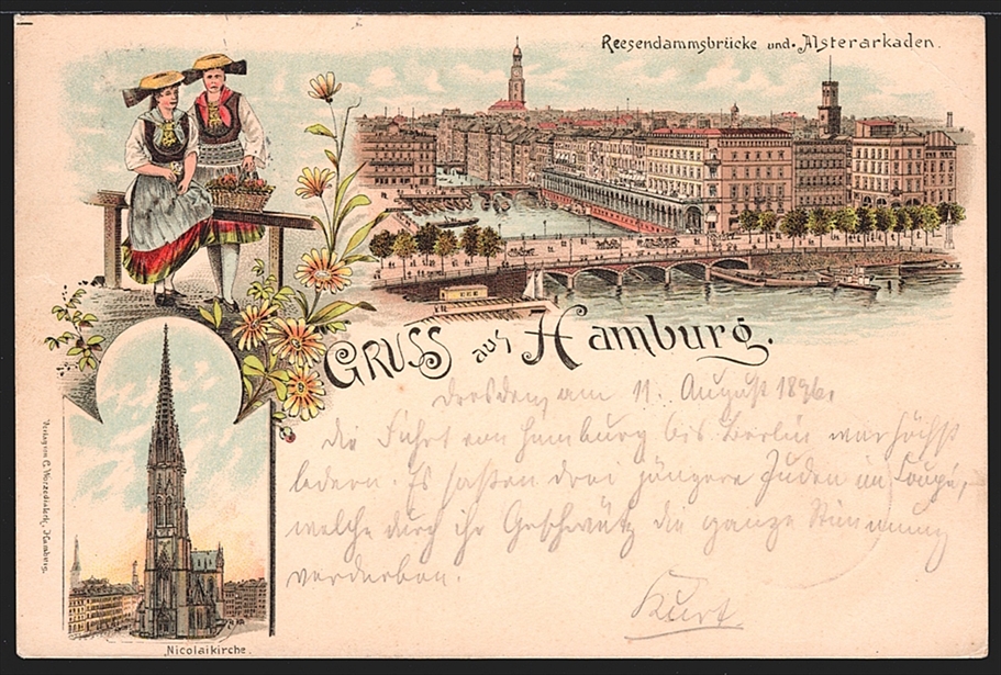 Deutschland, Lithographien, Gruss aus HAMBURG, 3 Bilder, 1896