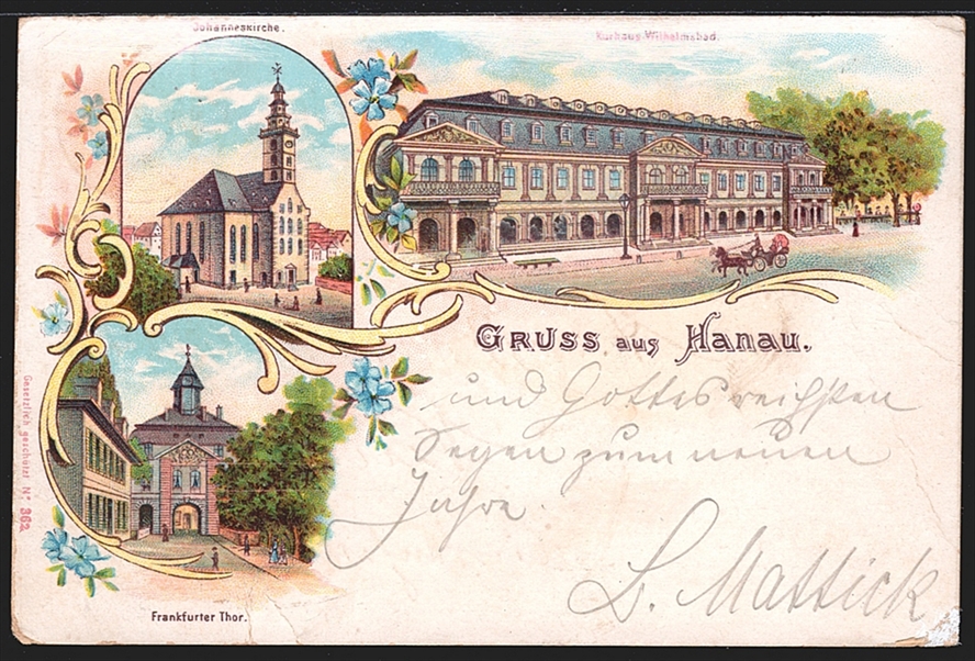 Deutschland, Lithographien, Gruss aus HANAU, 3 Bilder, 1899
