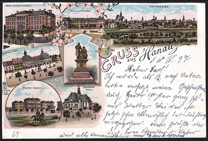 Deutschland, Lithographien, Gruss aus HANAU, 7 Bilder, 1897