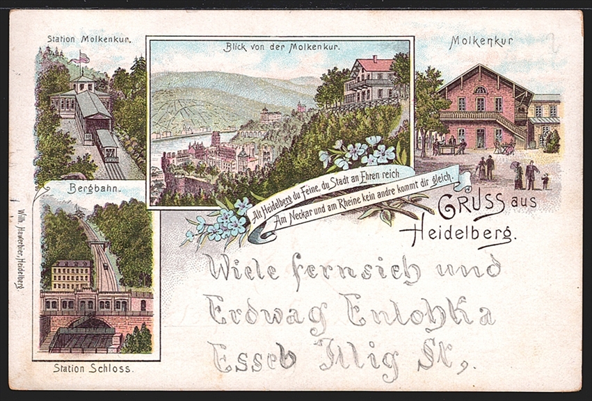 Deutschland, Lithographien, Gruss aus HEIDELBERG, 4 Bilder, 1896